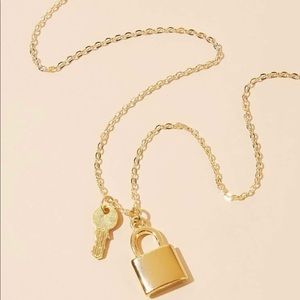 Gold lock and key necklace
